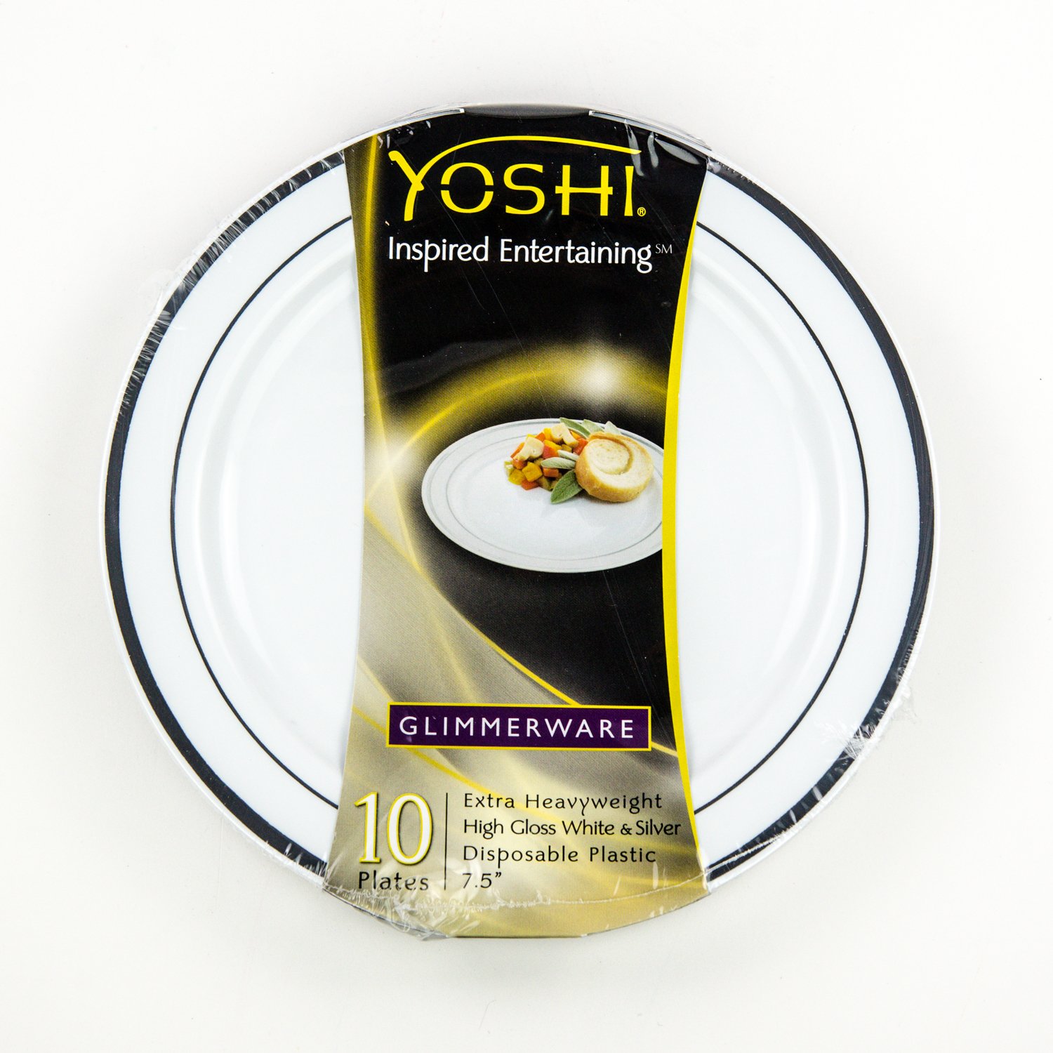 White Plastic Plate Silver Rim 7.5'' x10