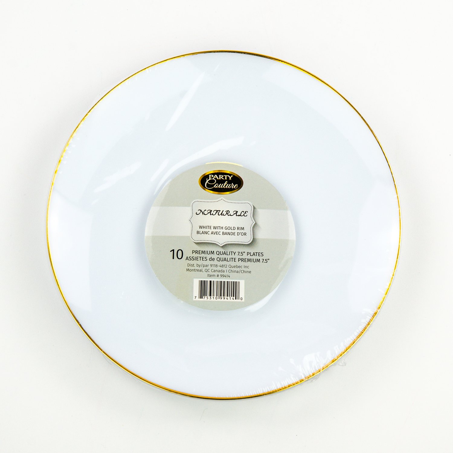 White Plastic Plate Gold Rim 7.5'' x10