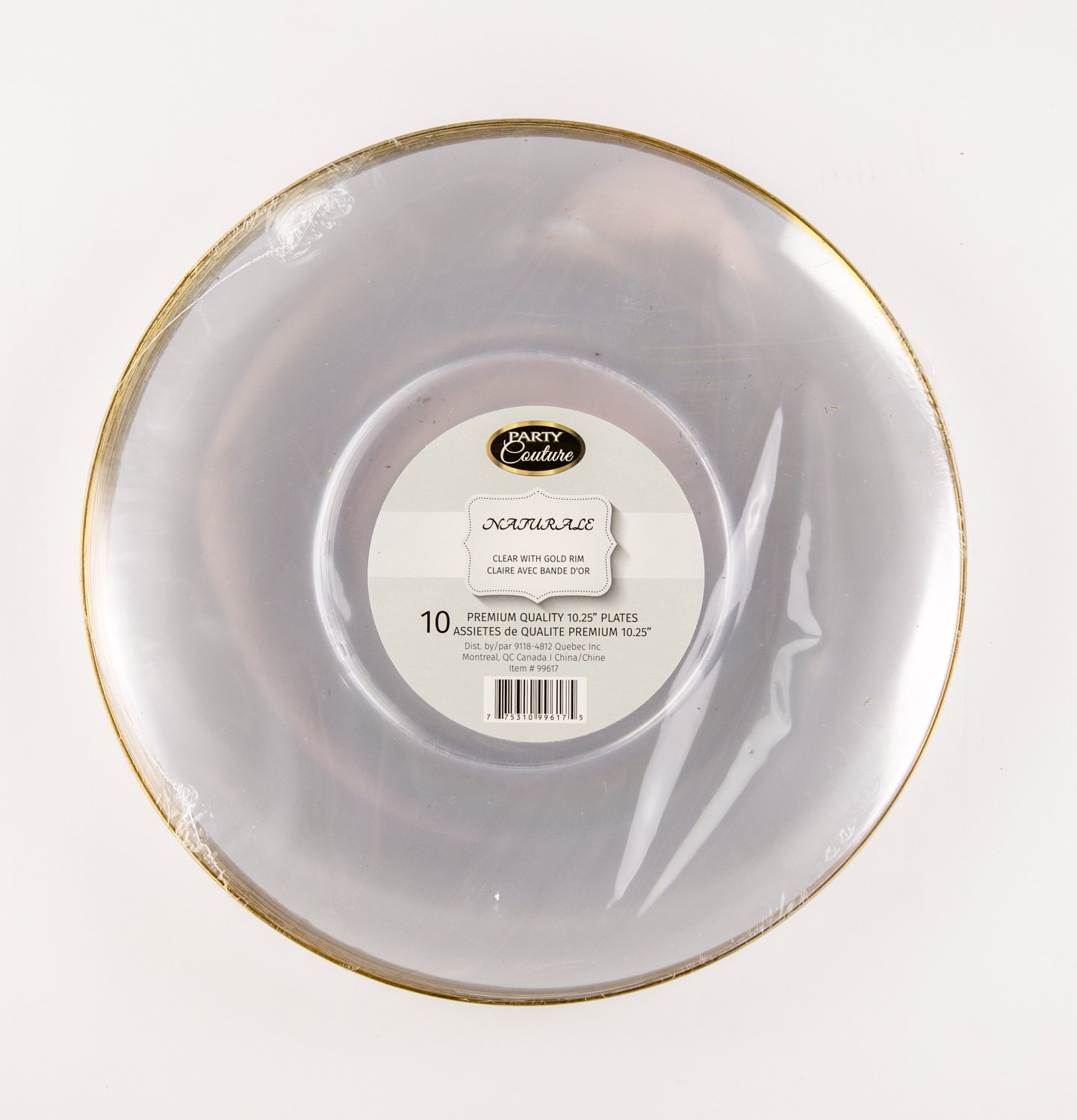 White Plastic Plate Gold Rim 10.25'' x10