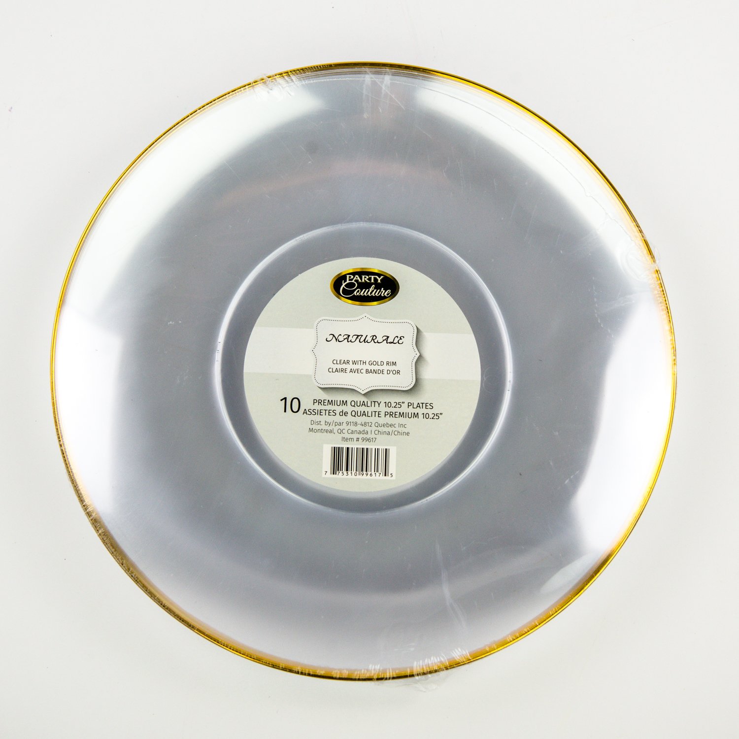 Clear Plastic Plate Gold Rim 10.25'' x10