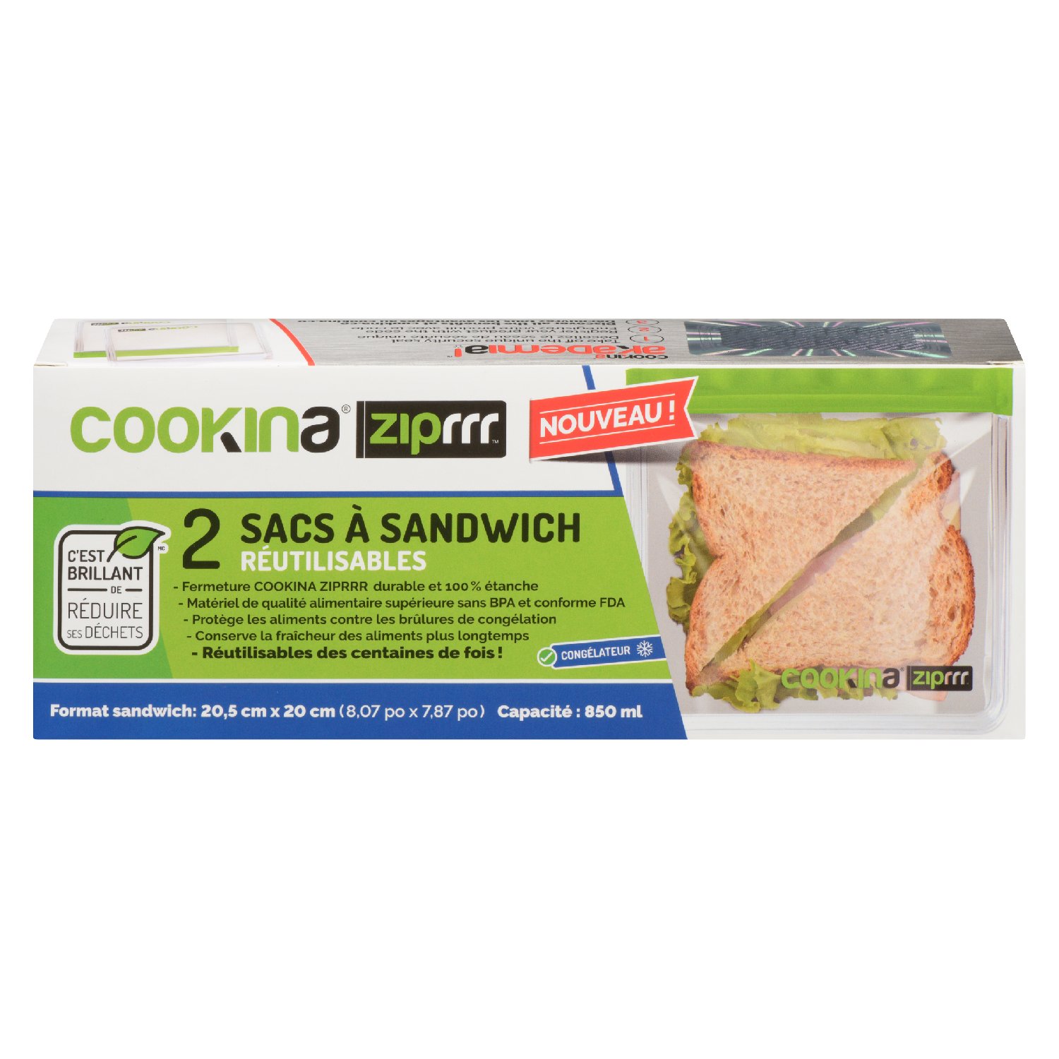 Reusable Freezer Plastic Sandwich Bag x2