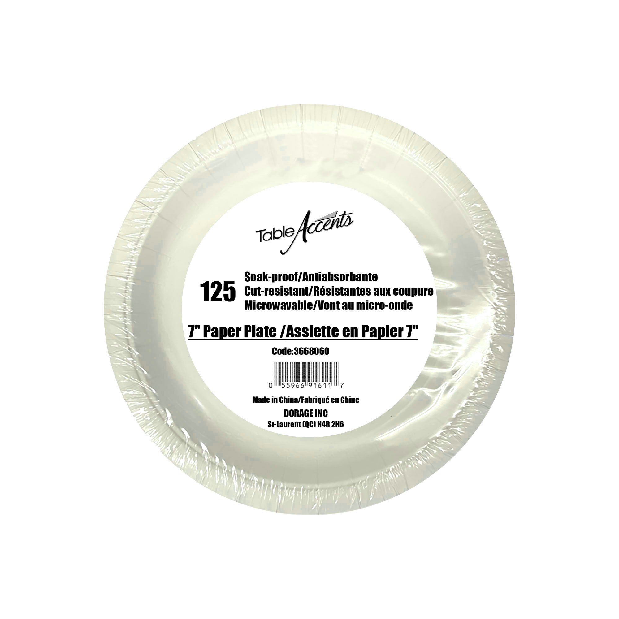White Plastic Coated Paper Plate 7'' x125