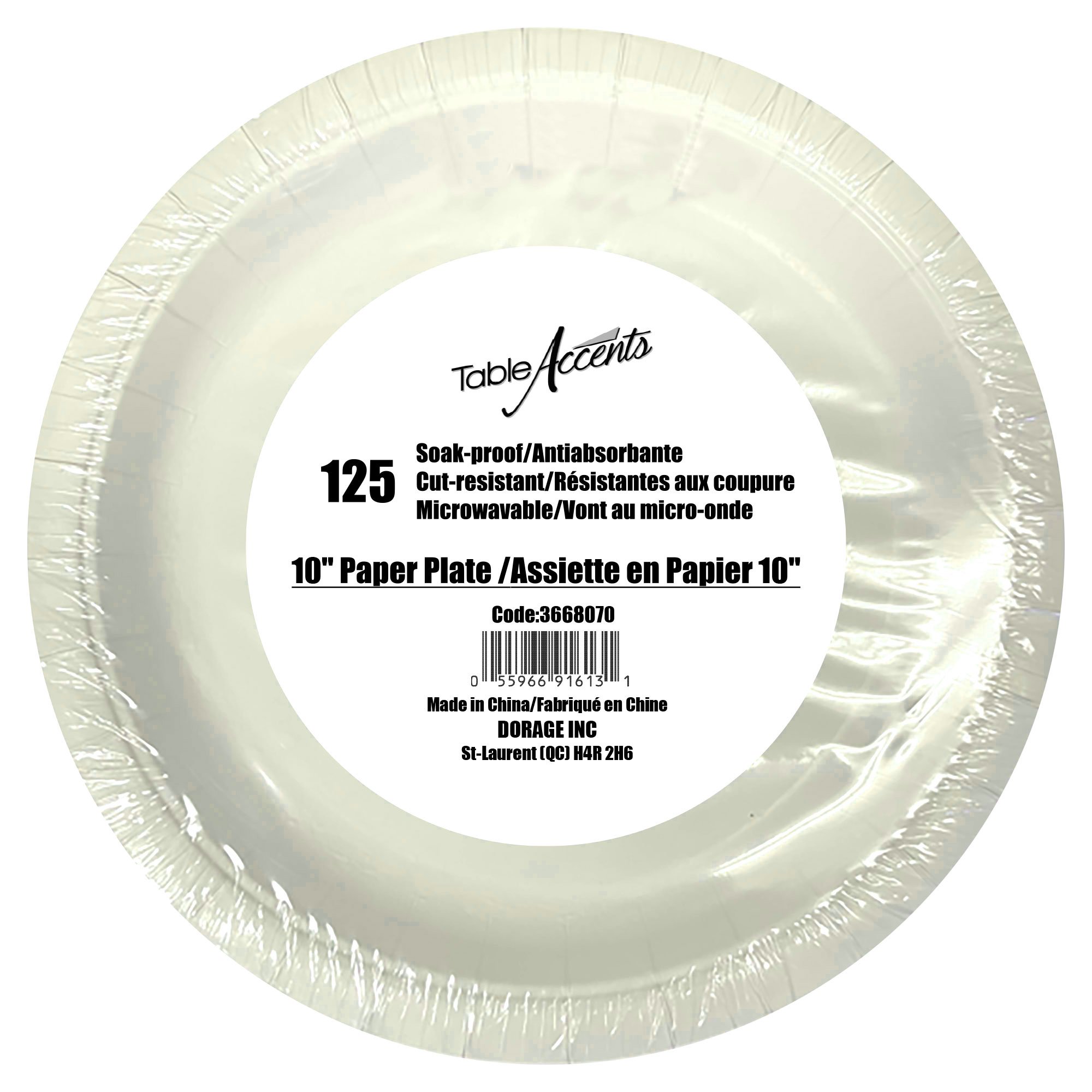 White Plastic Coated Paper Plate 10'' x125