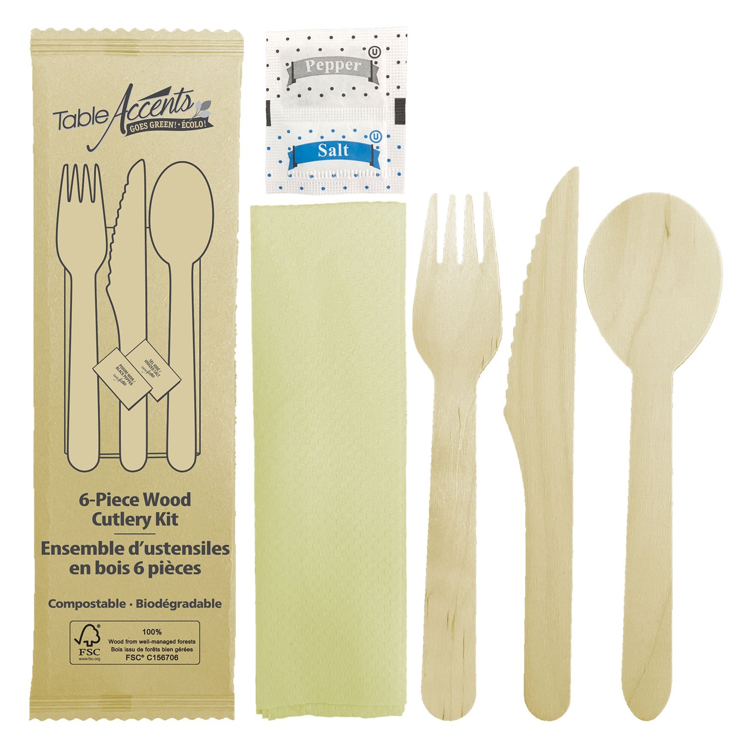 6-Piece Birch Wood Cutlery Kit x250