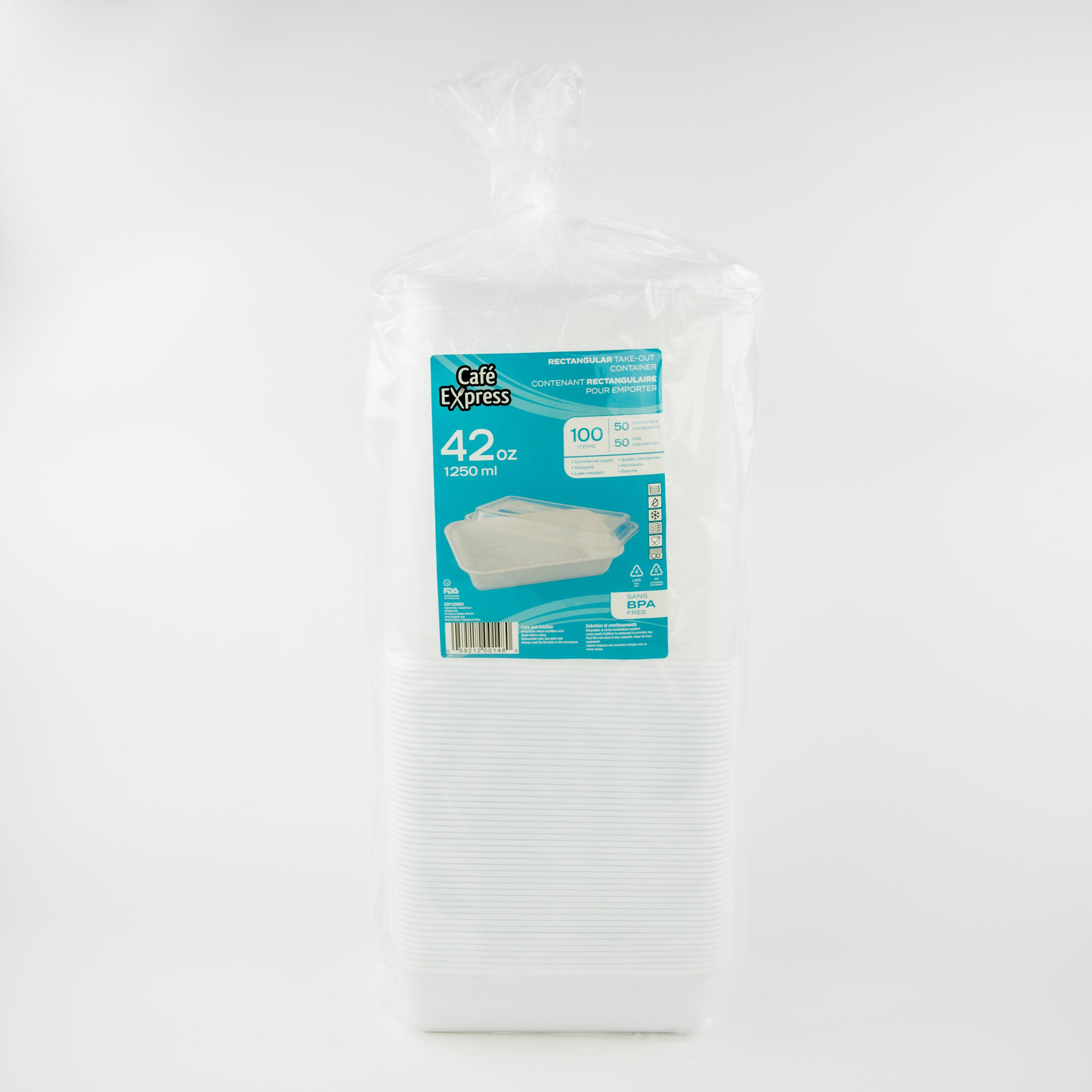 White Base Plastic Container 42 oz x50