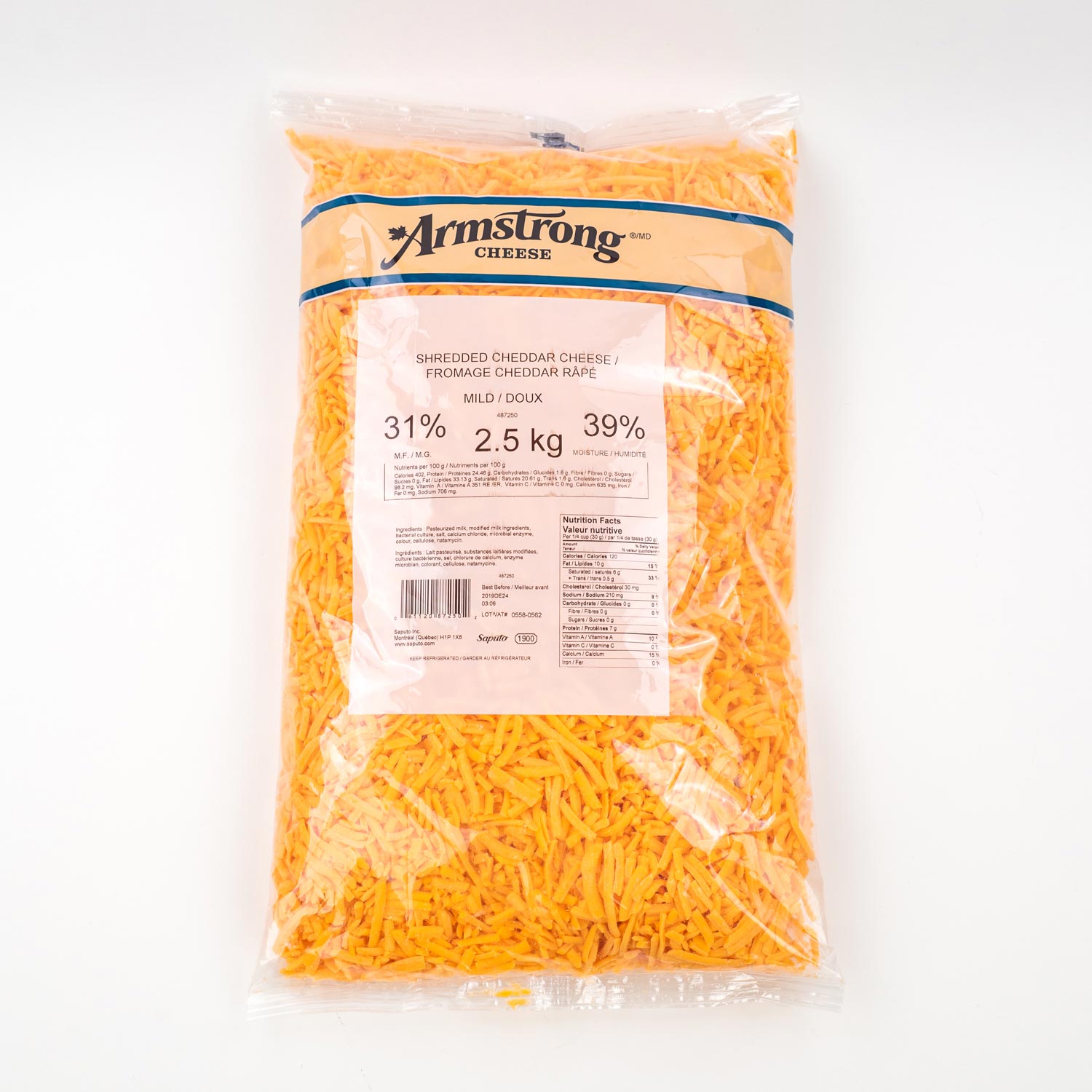 Grated Mild Yellow Cheddar 2.5 kg