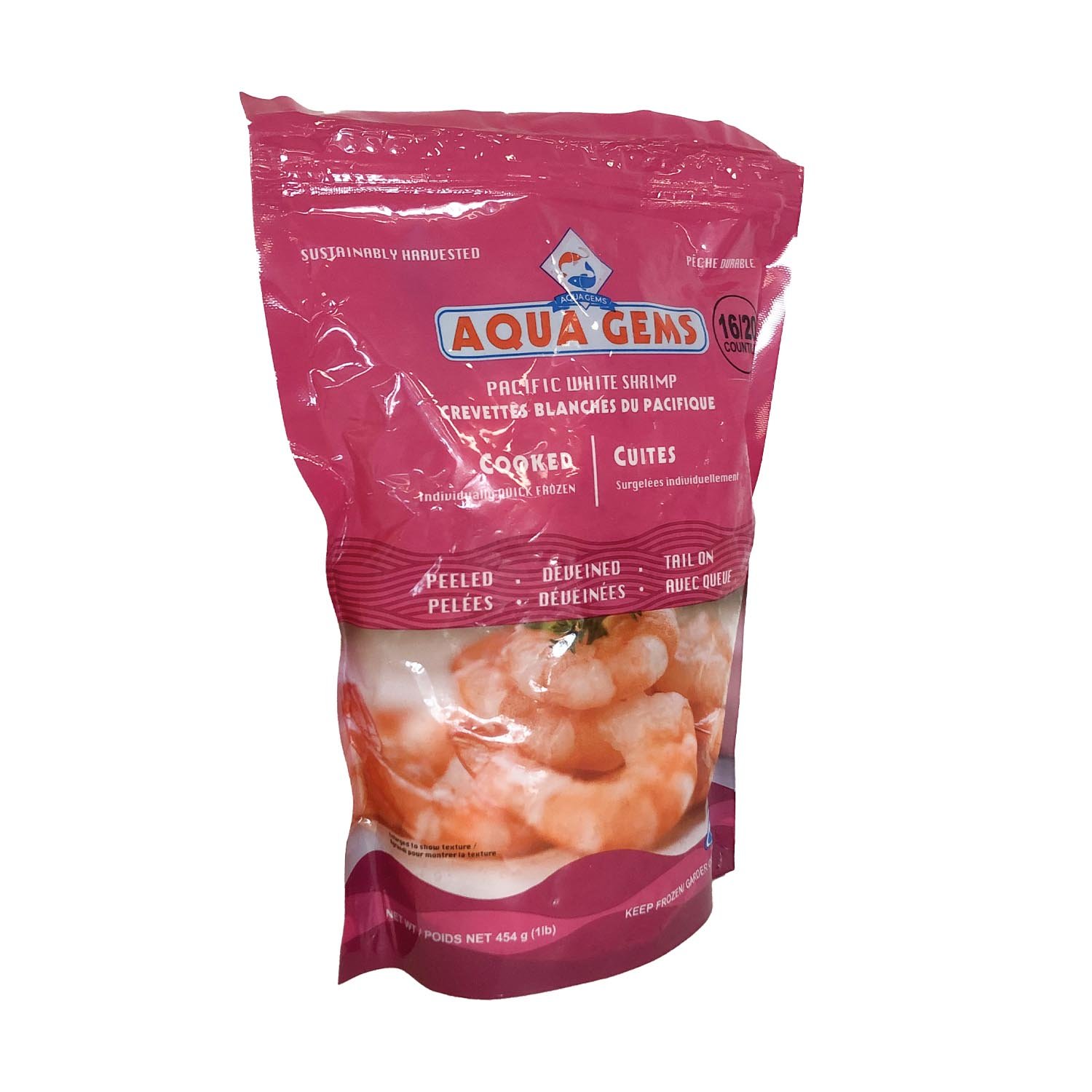 Frozen Cooked Peeled with Tail Shrimps 16/20 1 lb