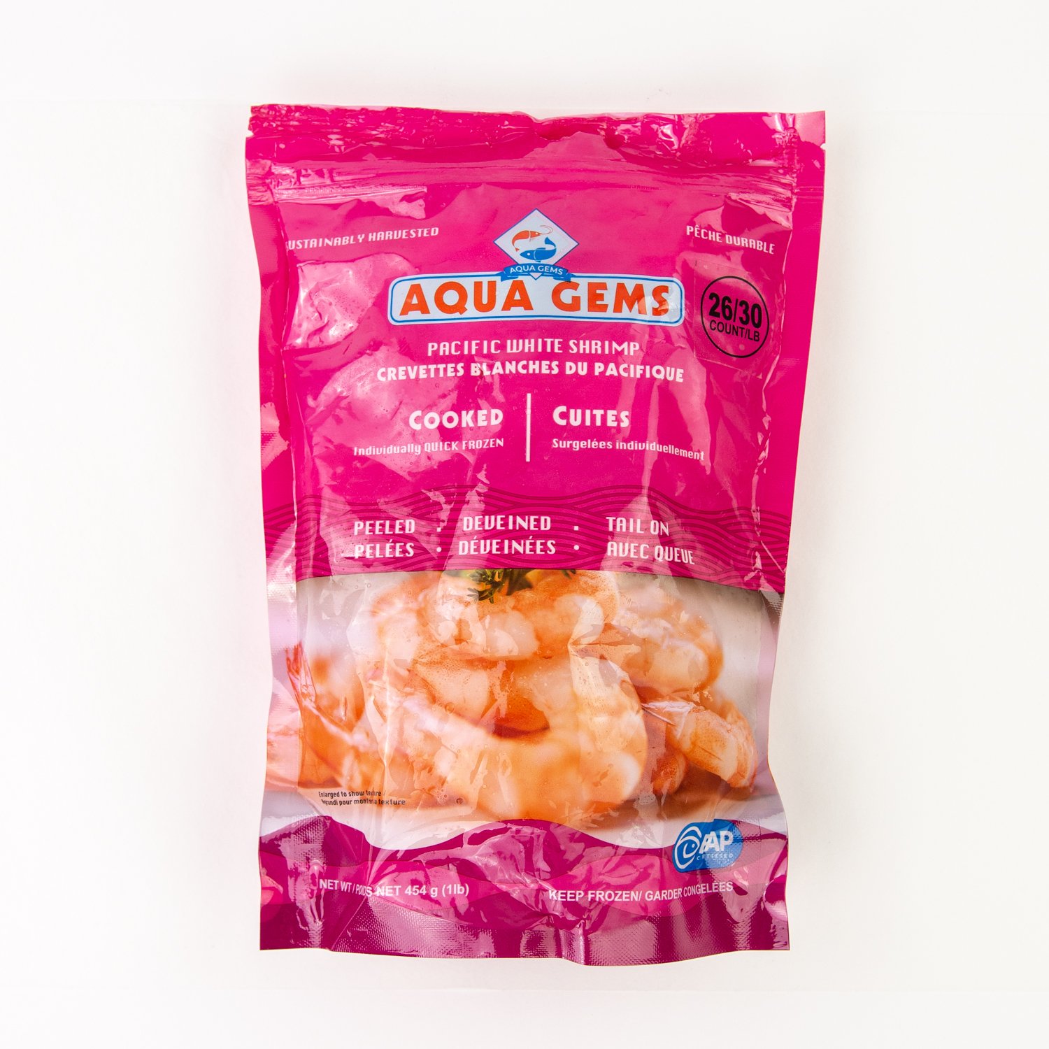 Frozen Pacific Peeled with Tail Shrimps 26/30 1 lb