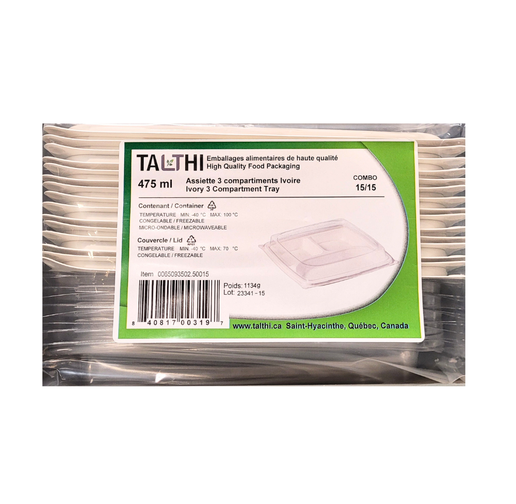 Ivory 3 Compartment Trays 475 ml