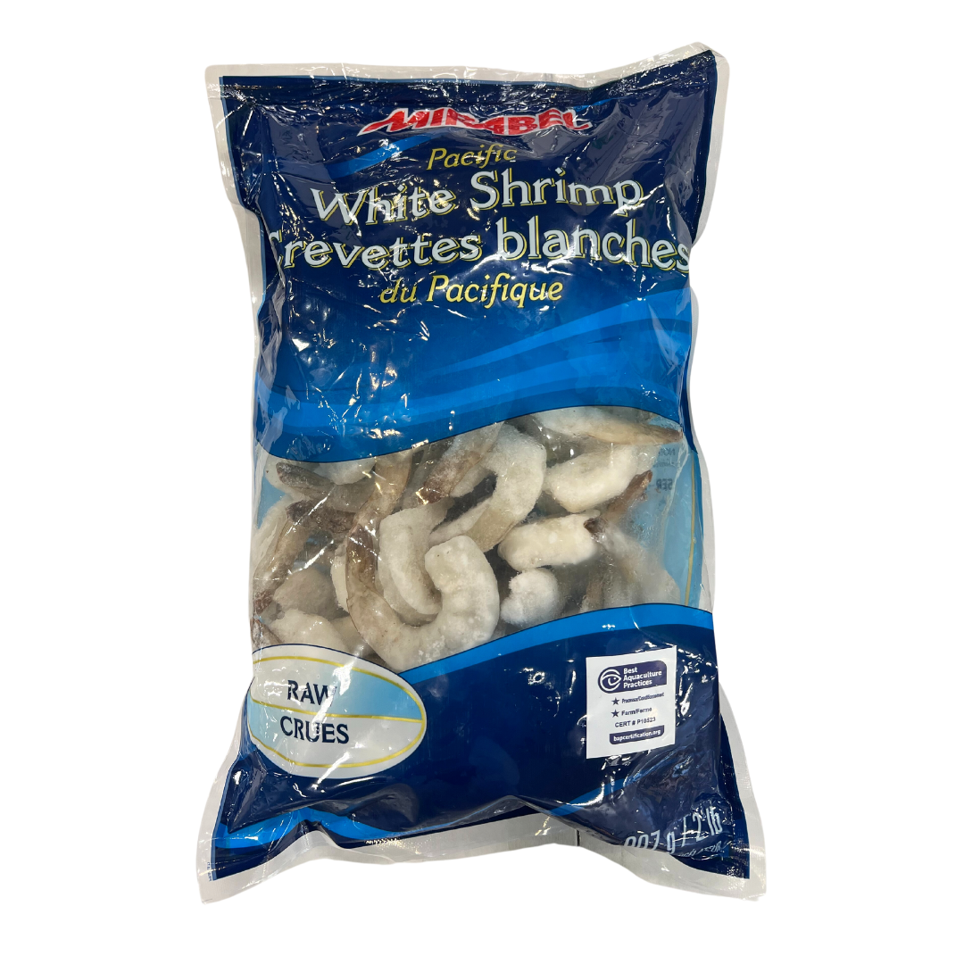 Frozen white shrimps 31/40 with tail 2lb