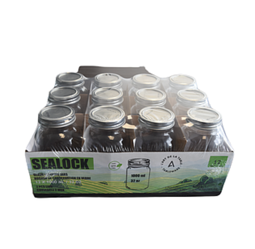 1L Mason Glass Jar 12 un