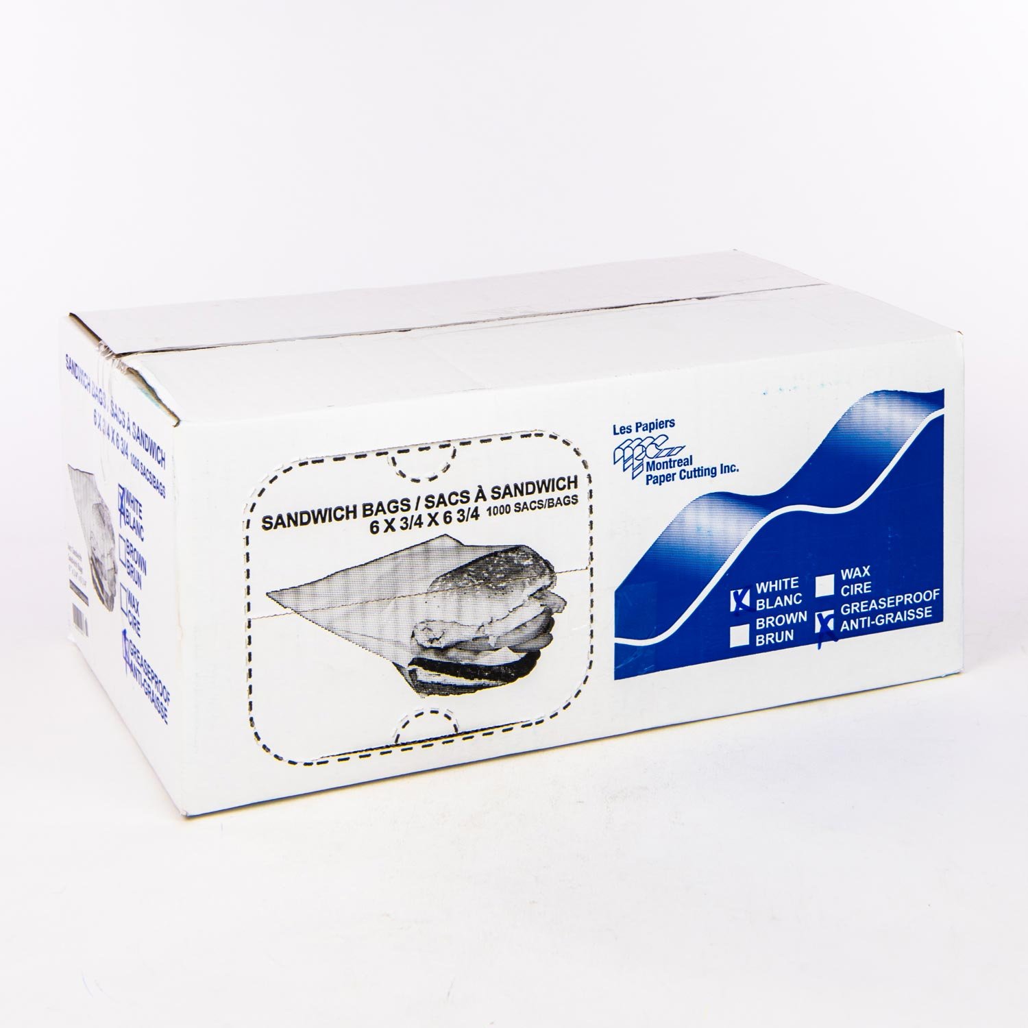 Greaseproof White Paper Sandwich Bag 6.75''x6.75'' x1000