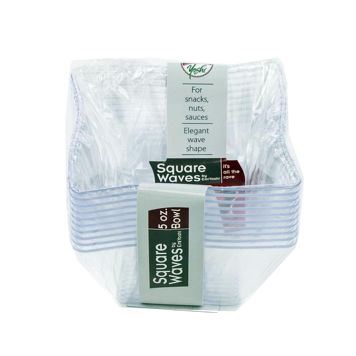 Clear Plastic Square Bowl Waves 5 oz x10