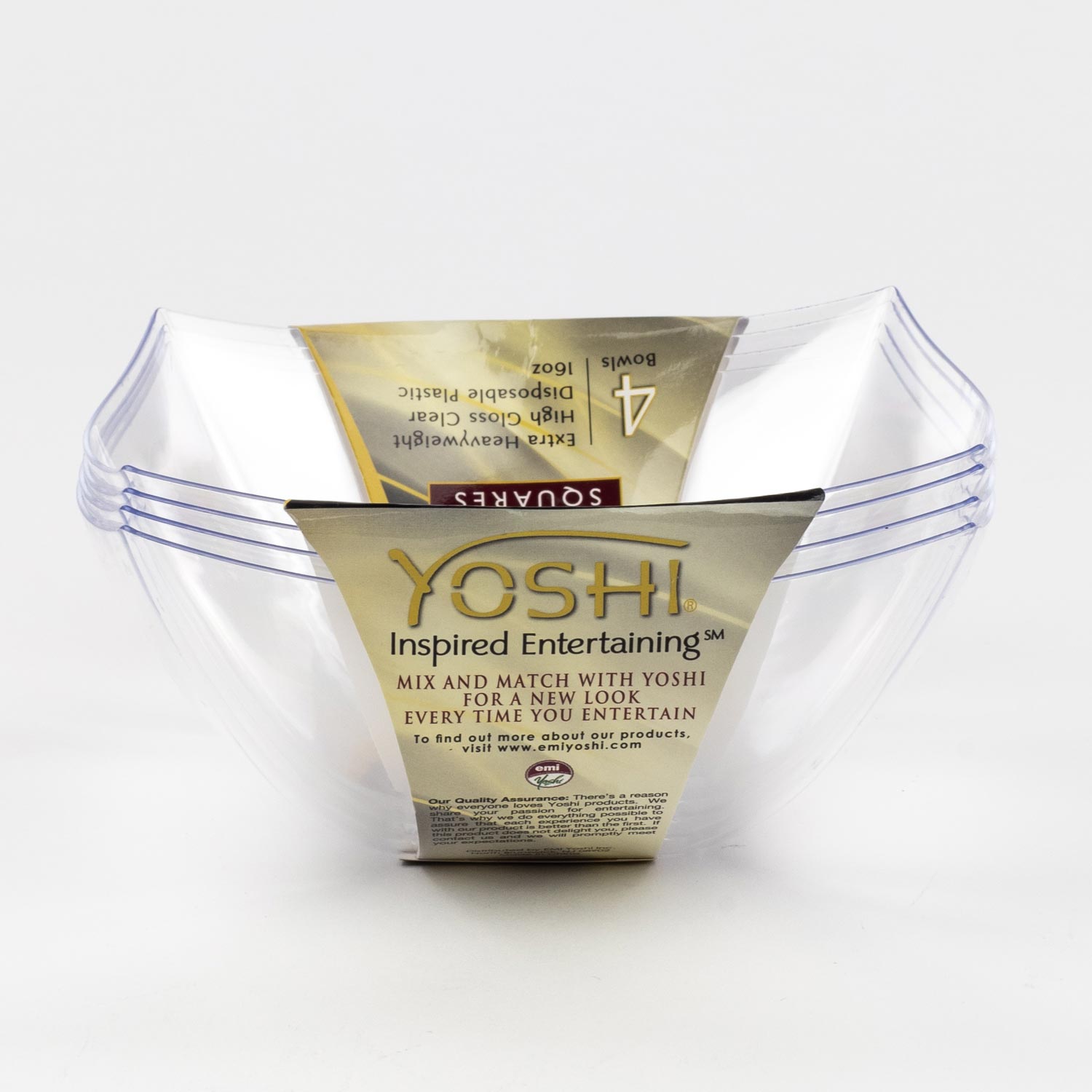 Clear Plastic Square Bowl 16 oz x4