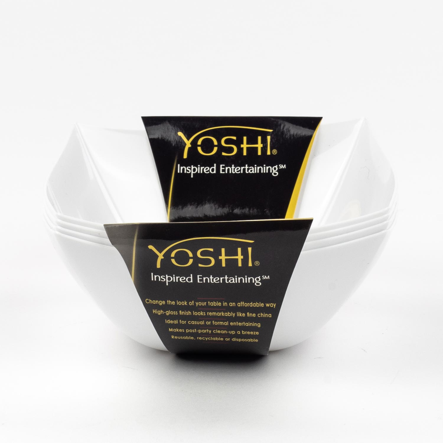 White Plastic Square Bowl 16 oz x4