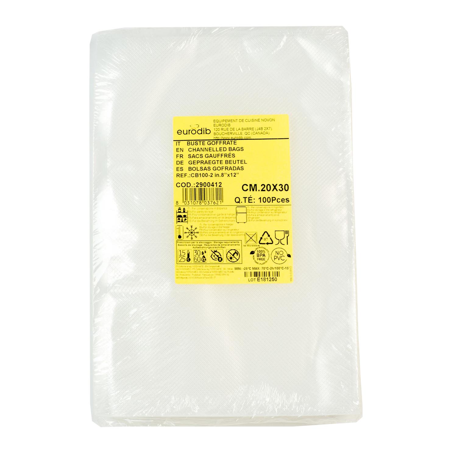 Vacuum Sealer Channelled Bag 8''x 12'' x100