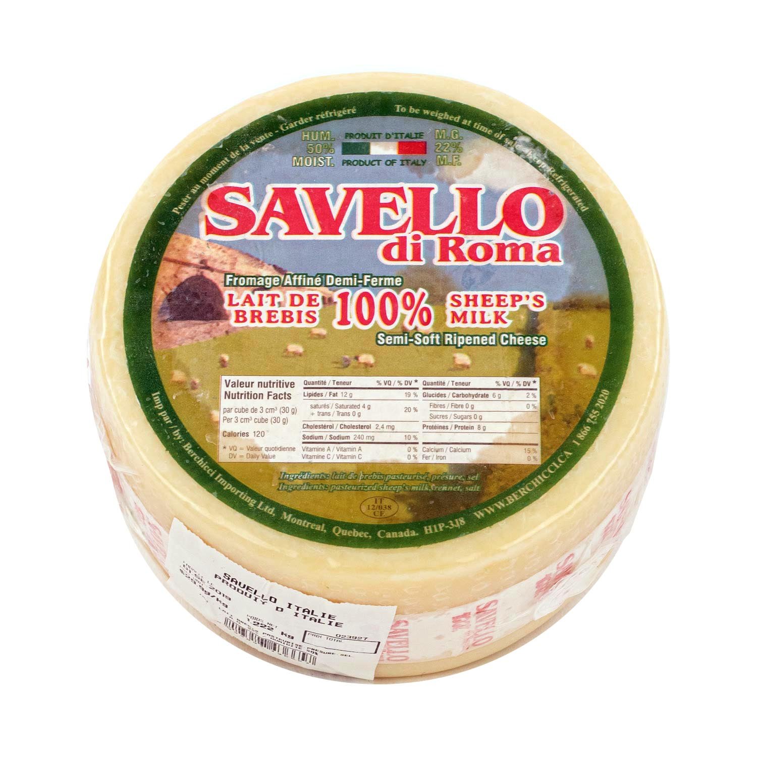 Savello di Roma Sheep's Milk Cheese Wheel 1.2 kg