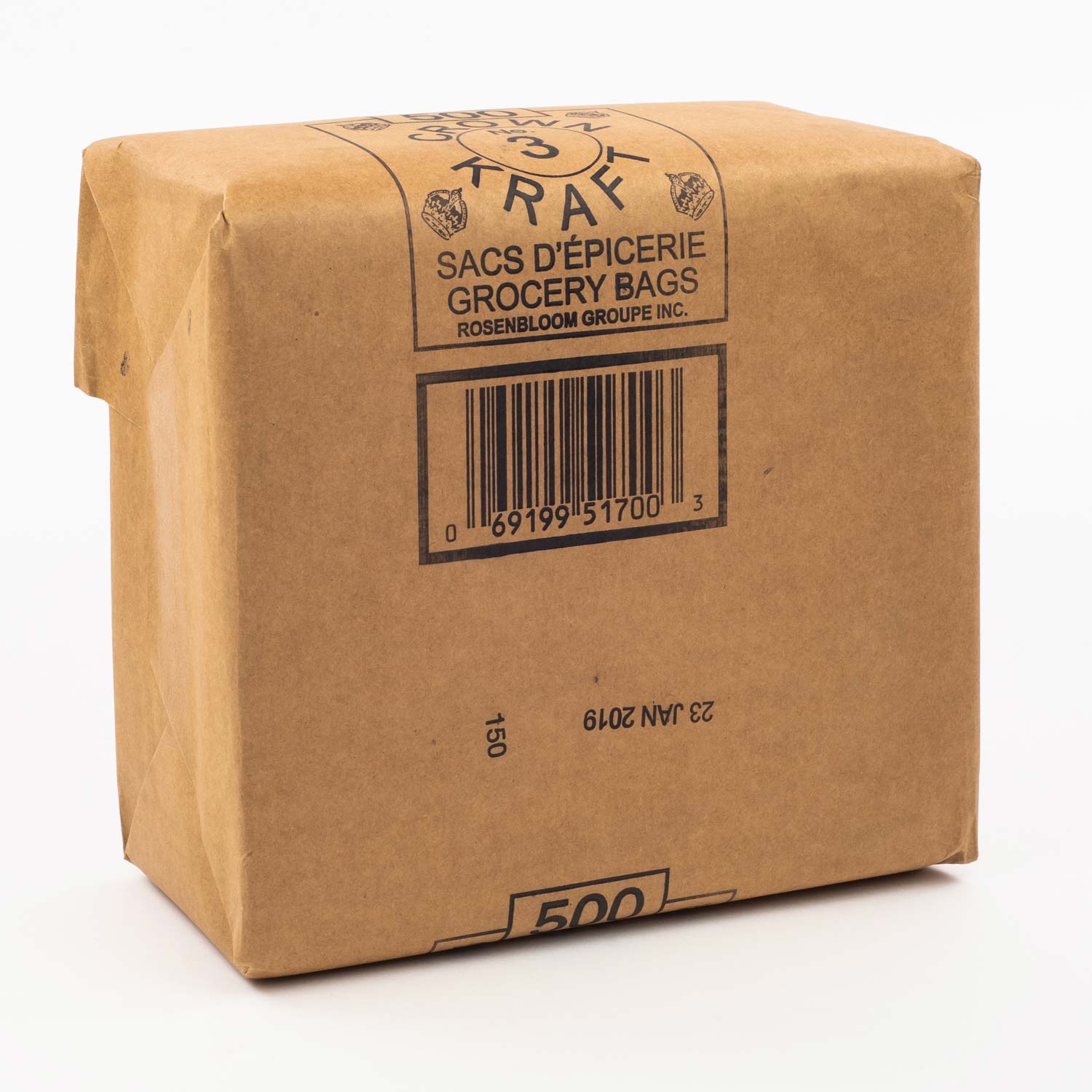Kraft Paper Bag 3lb 9.25''x8.5''x4.5'' x500