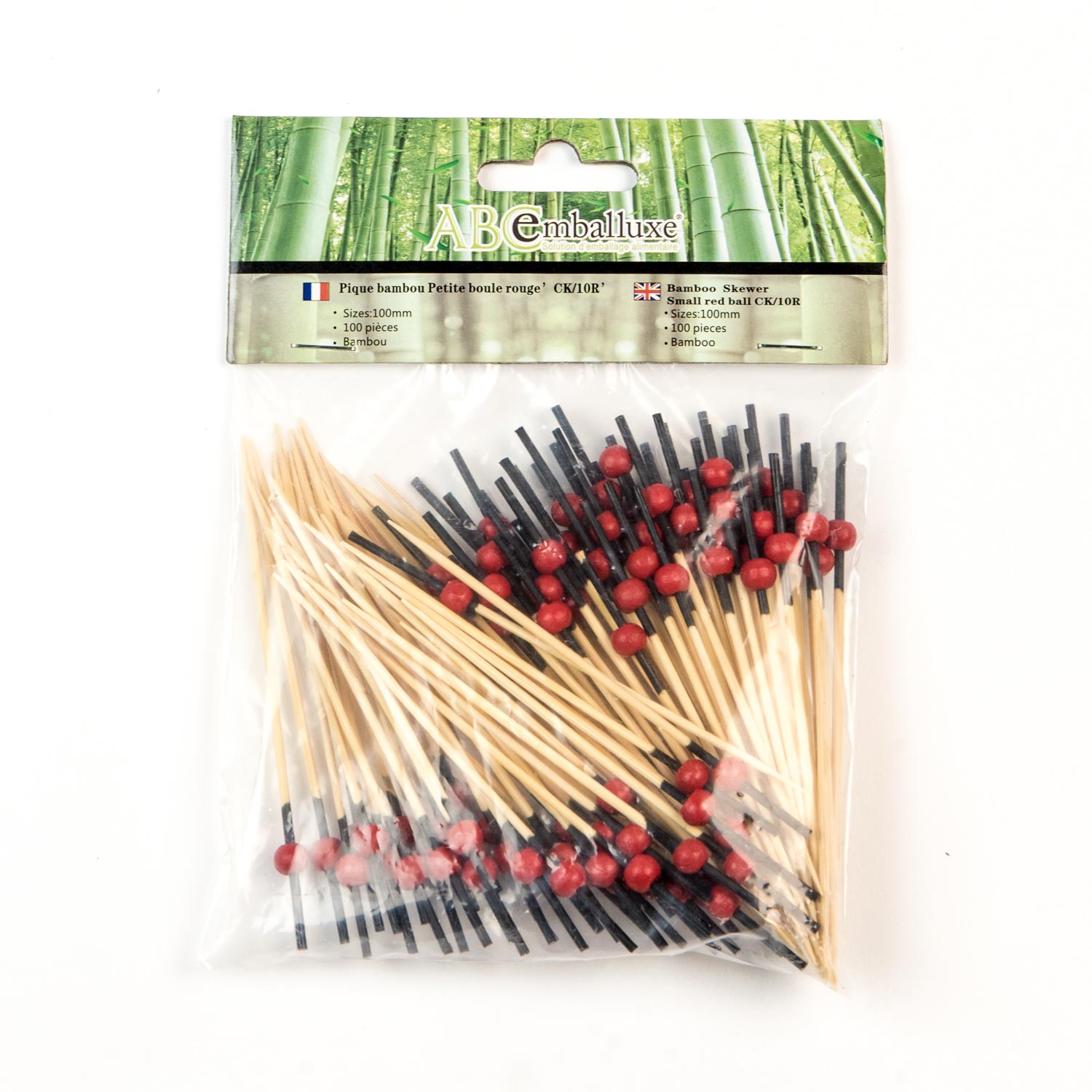 Red Black Ball Bamboo Pick 100 mm x100