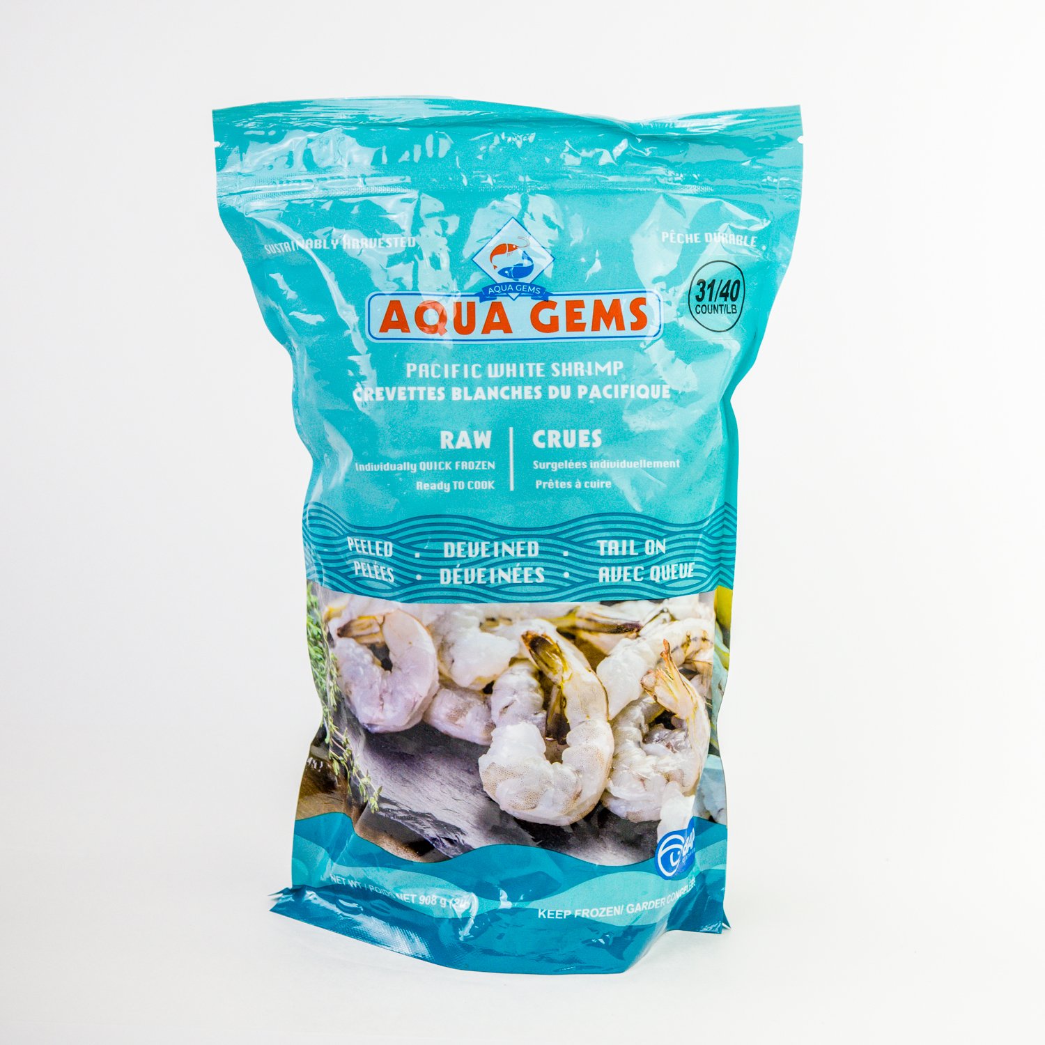 Frozen Pacific 31/40 Raw White Shrimps 2 lb
