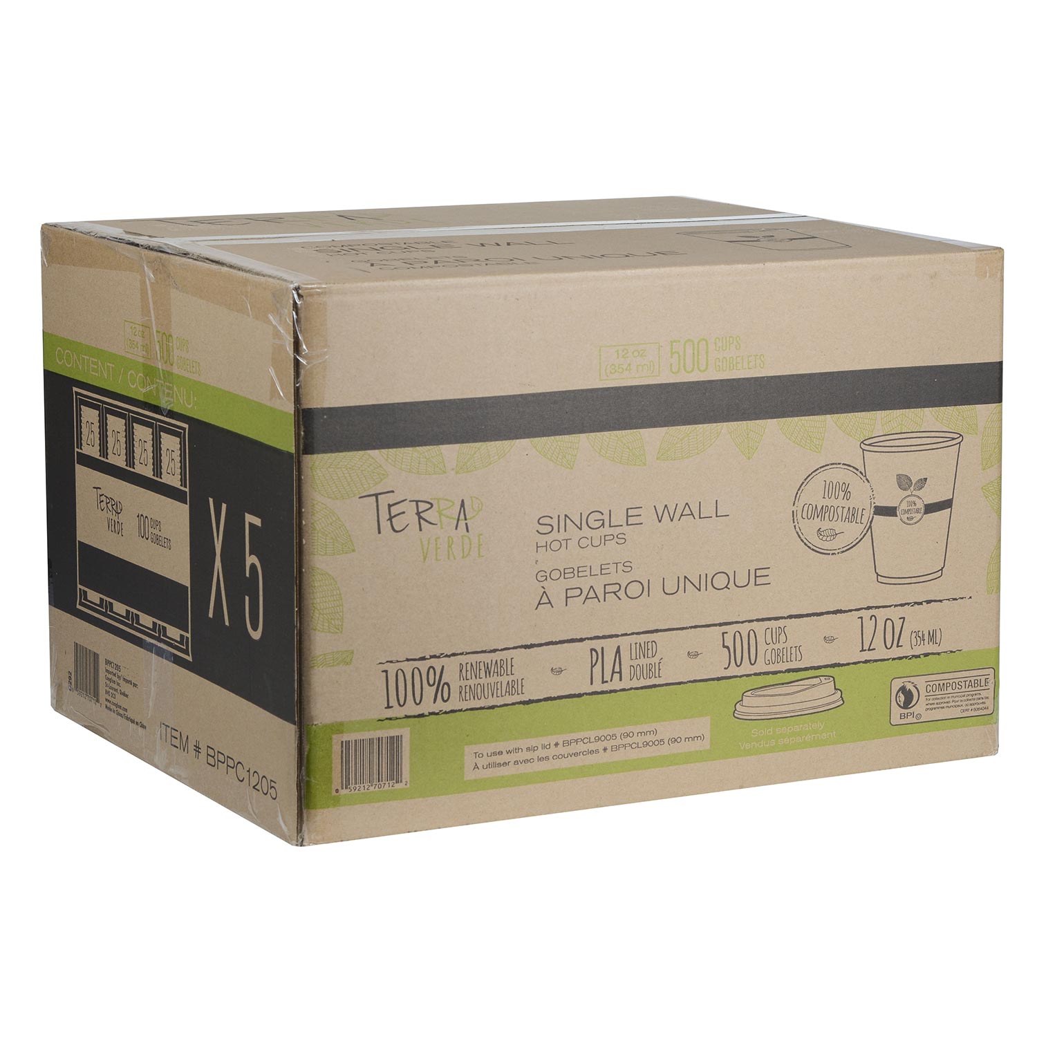 Single Wall White Hot PLA Paper Cup 12 oz x100