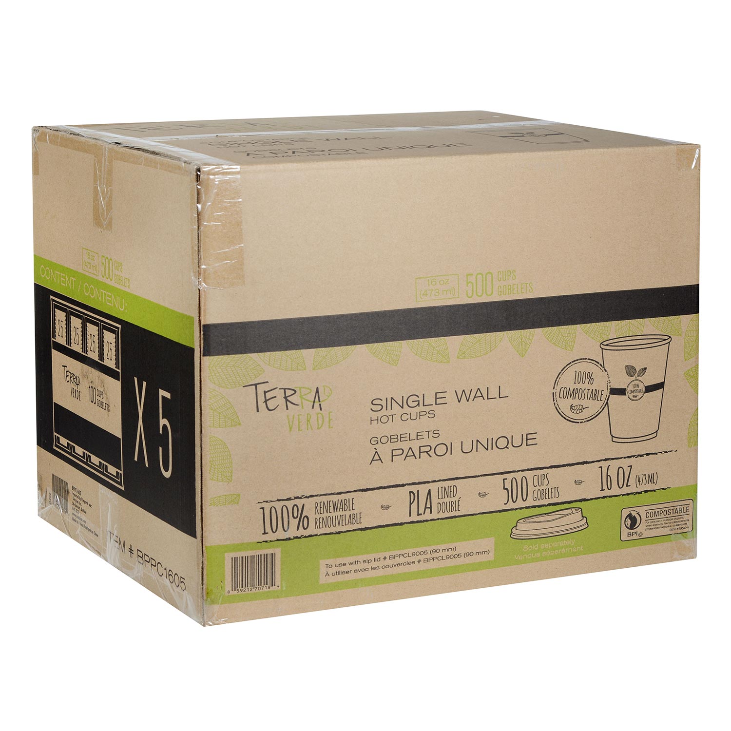 Single Wall White Hot PLA Paper Cup 16 oz x100