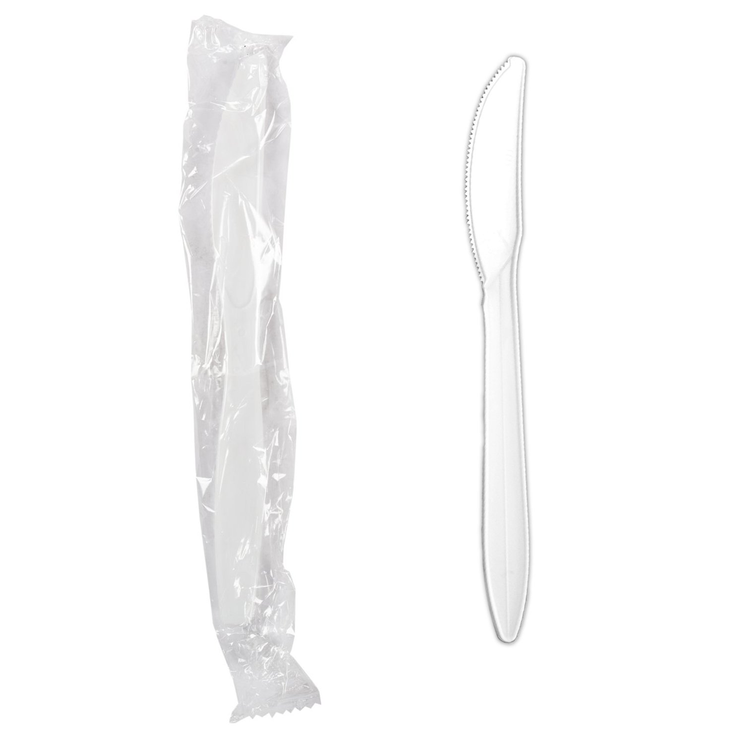 Indiv. Wrapped White Plastic Knife x1000
