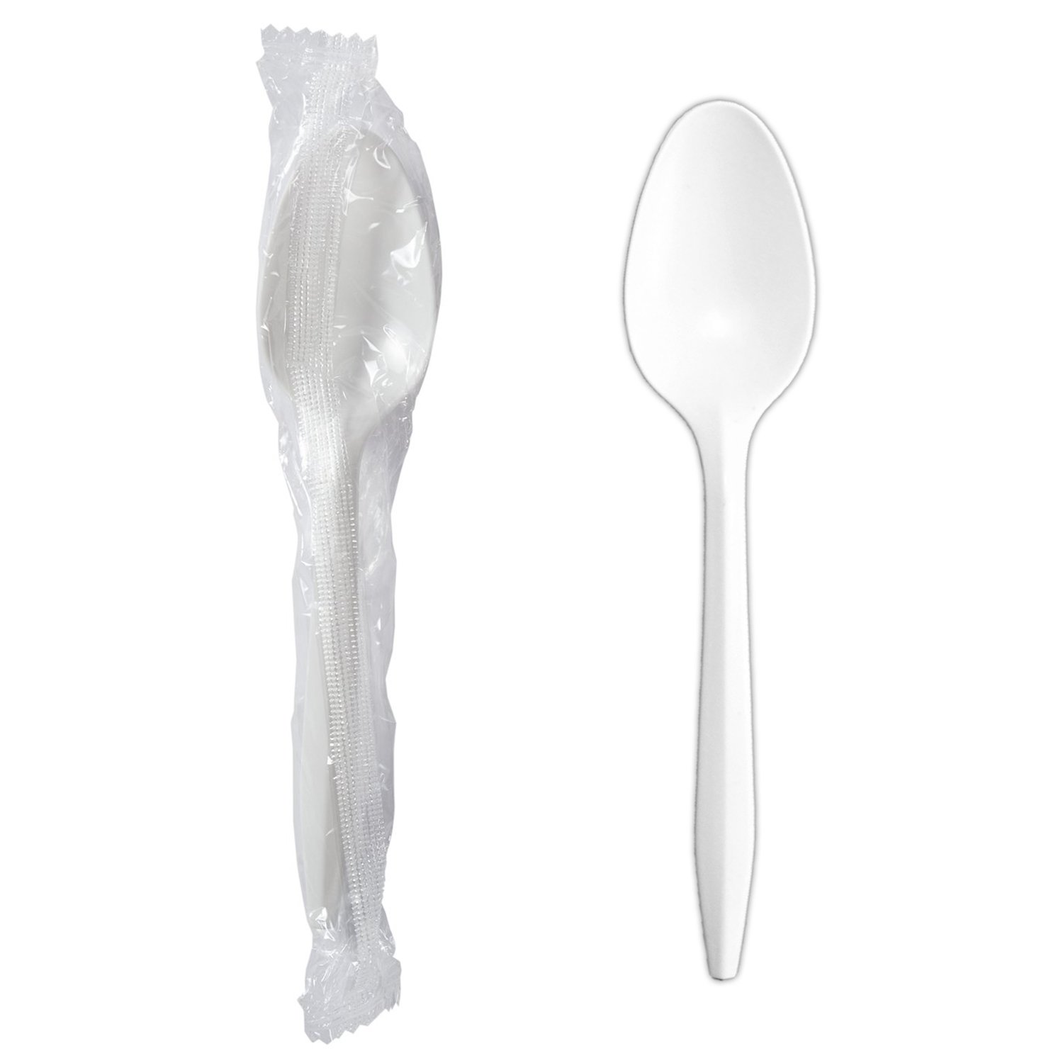 Ind. Wrapped White Plastic Teaspoon x1000