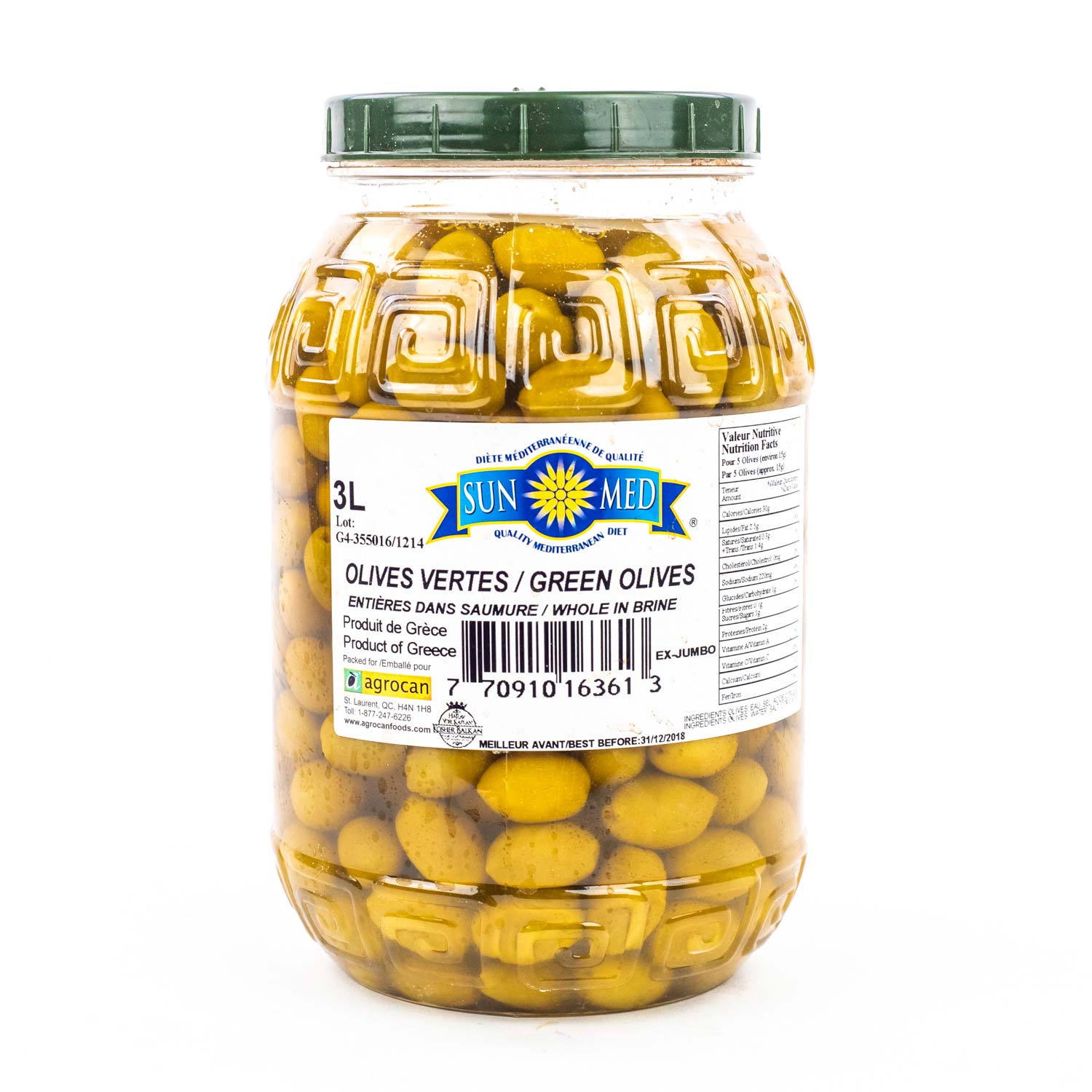 Whole Green Olives 3 L