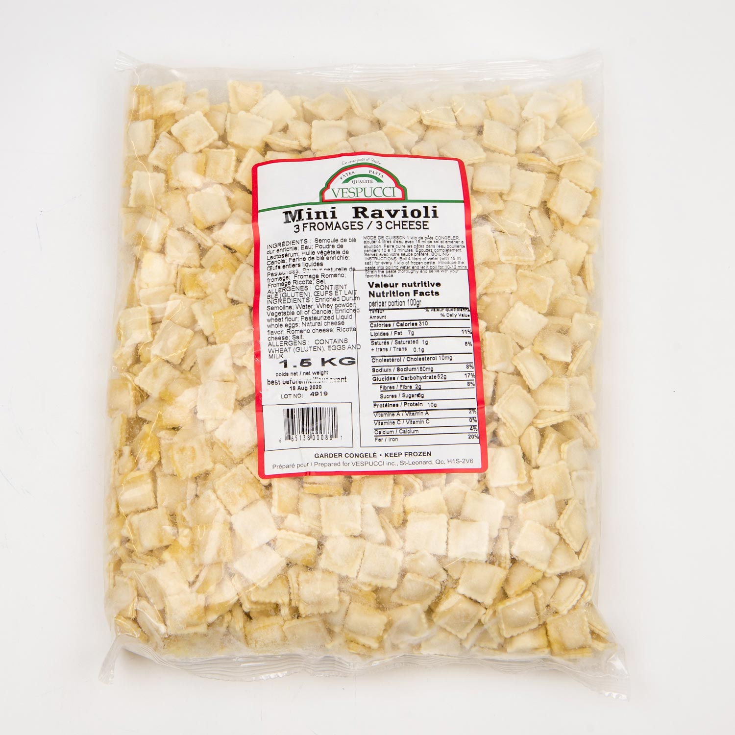 Frozen 3 Cheese Mini Ravioli 1.5 kg