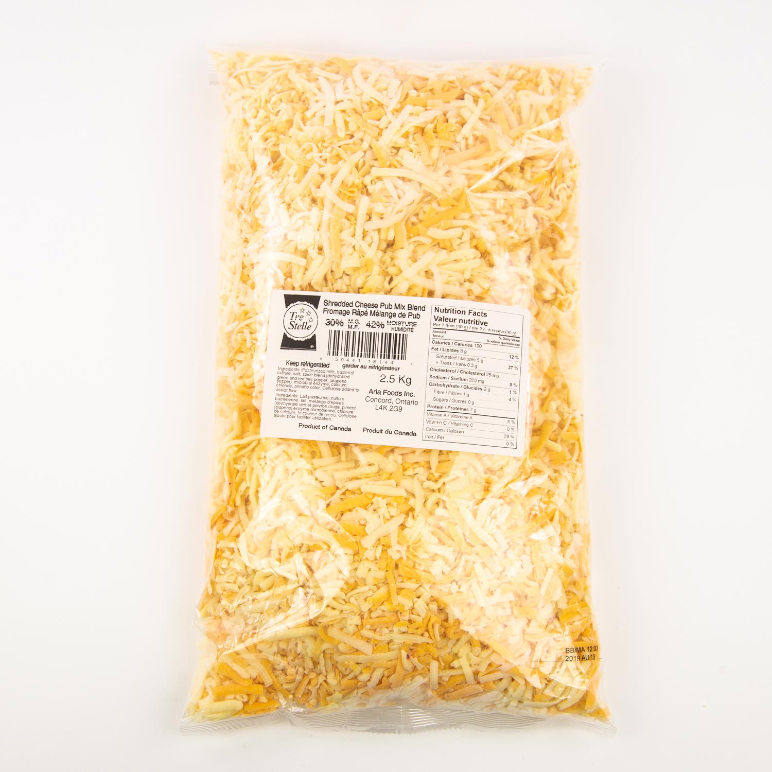 Shredded Cheese Pub Mix 30% 2.5 kg