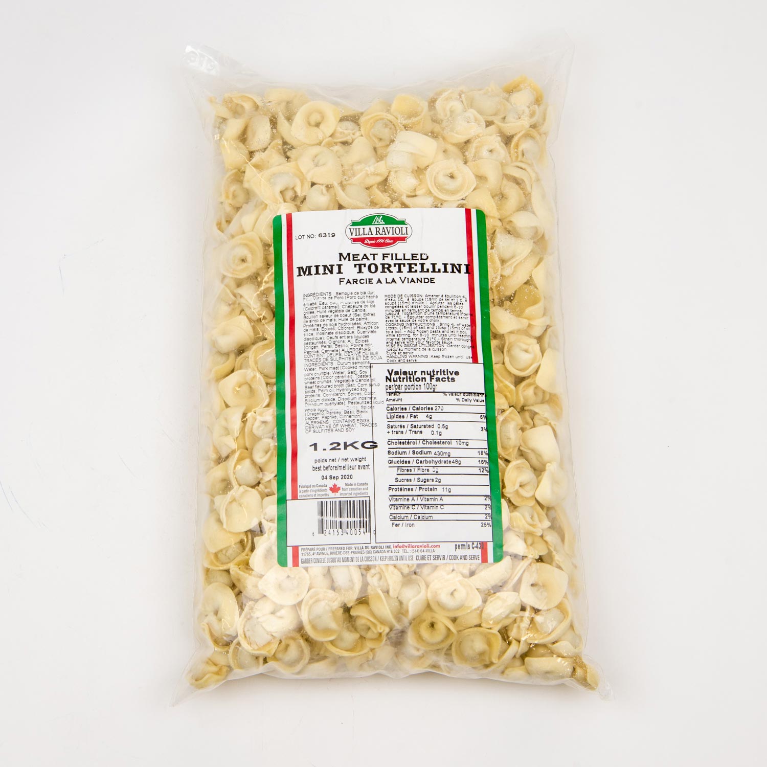 Frozen Meat Filled Mini Tortellini 1.2 kg