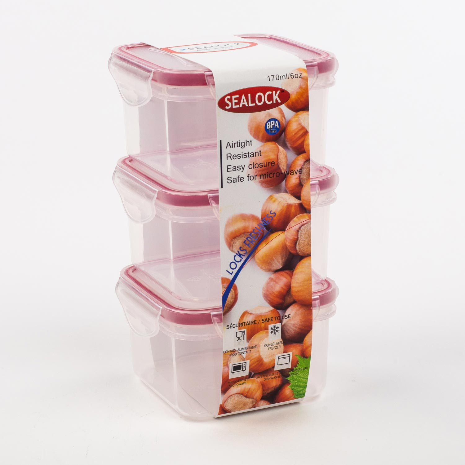 3 Square Plastic Containers 170 ml