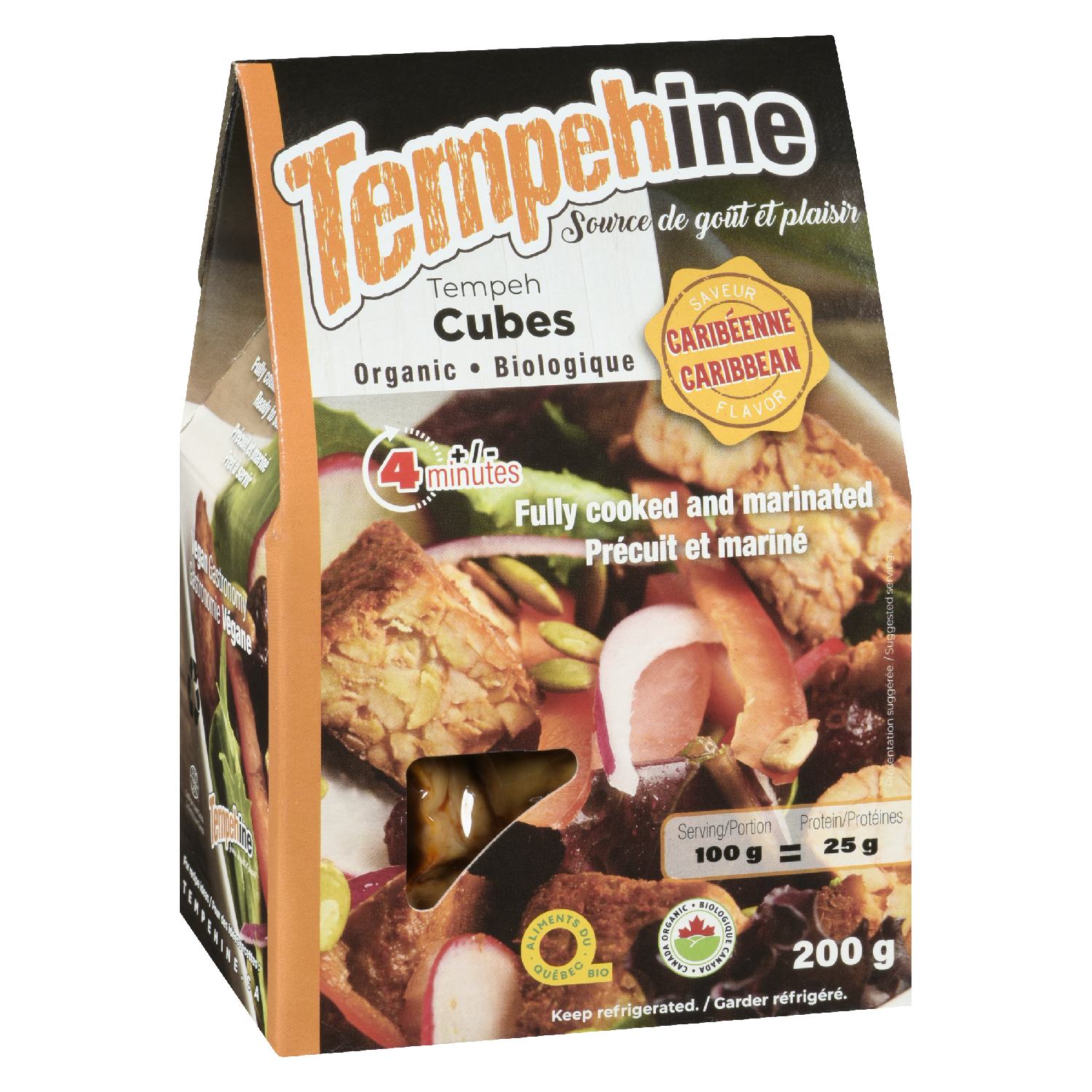Organic Cooked Marinated Tempeh Cubes 200 g