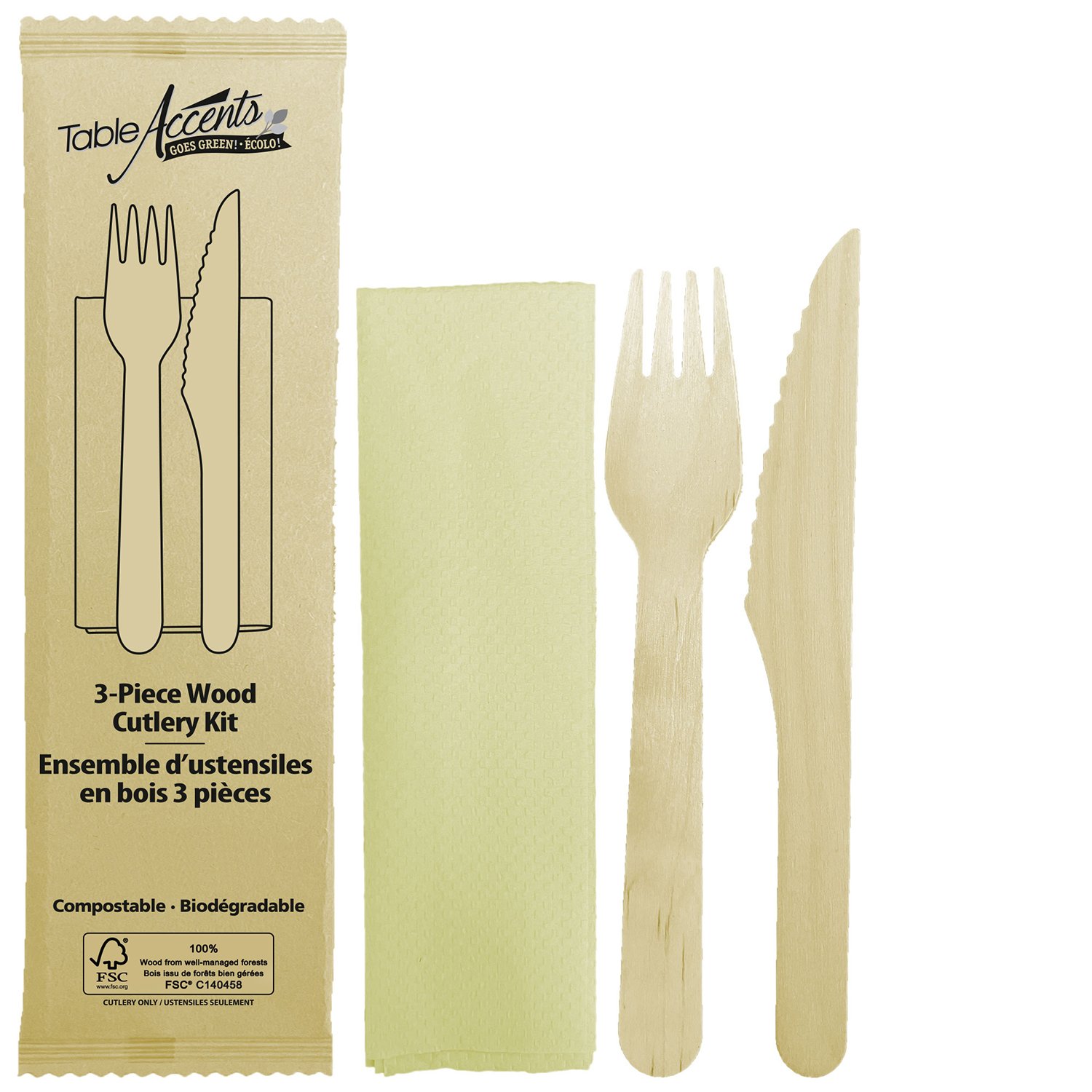 3-pieces Birch Wood Cutlery Kit x250