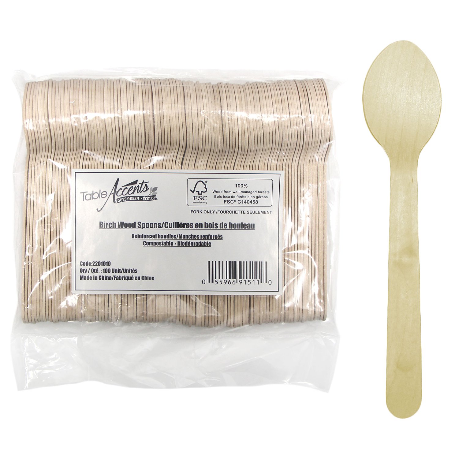 Birch Wood Teaspoon x100