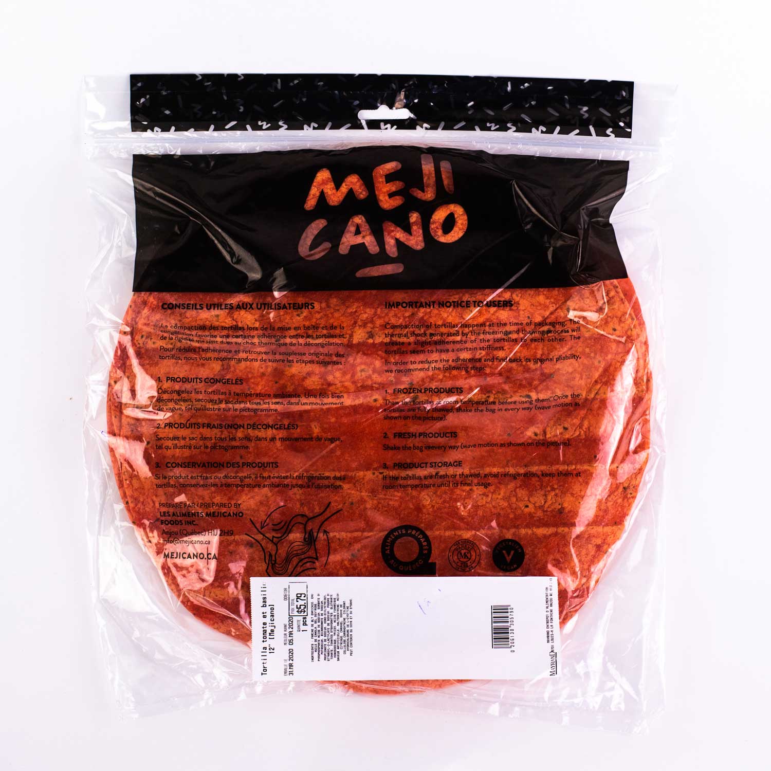Tortilla tomates et basilic 12'' x10