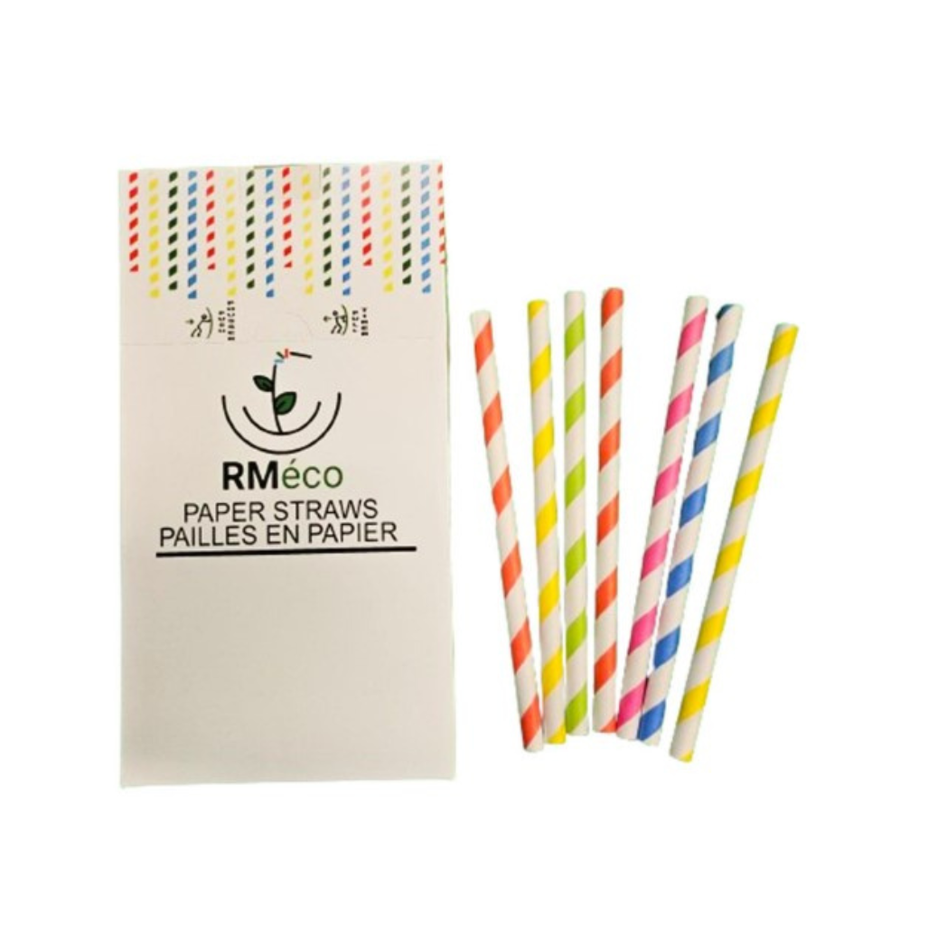 Paille papier pour milkshake rayée 8mm 7.75