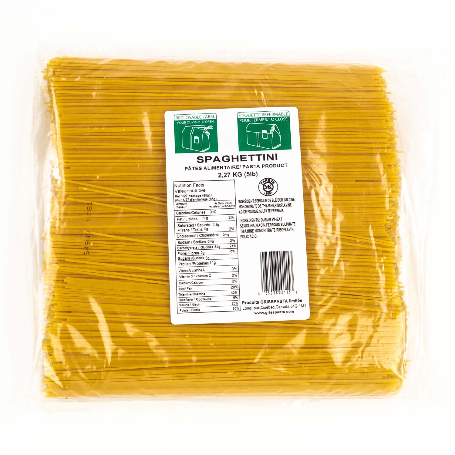 Pâtes spaghettini 5 lb