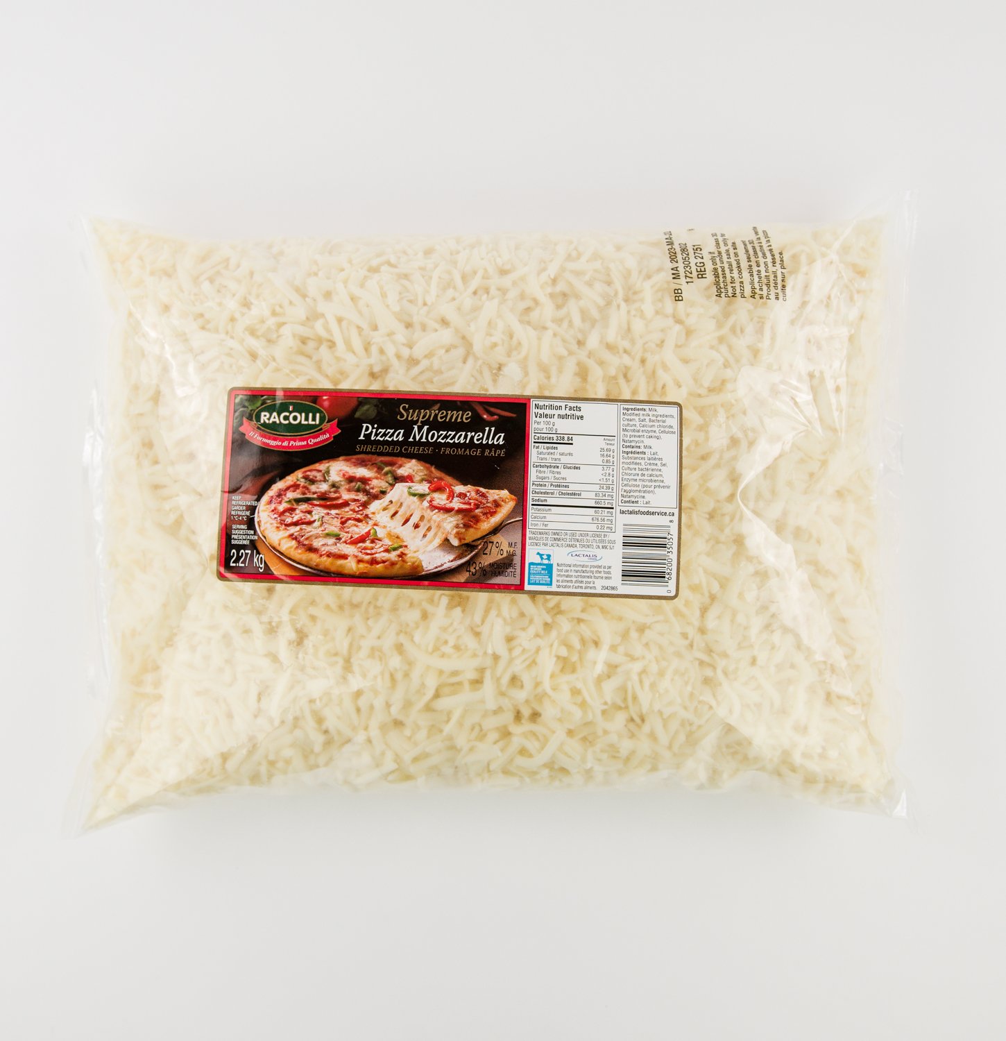 Fromage râpé mozarella 27% pour pizza 2,27 kg