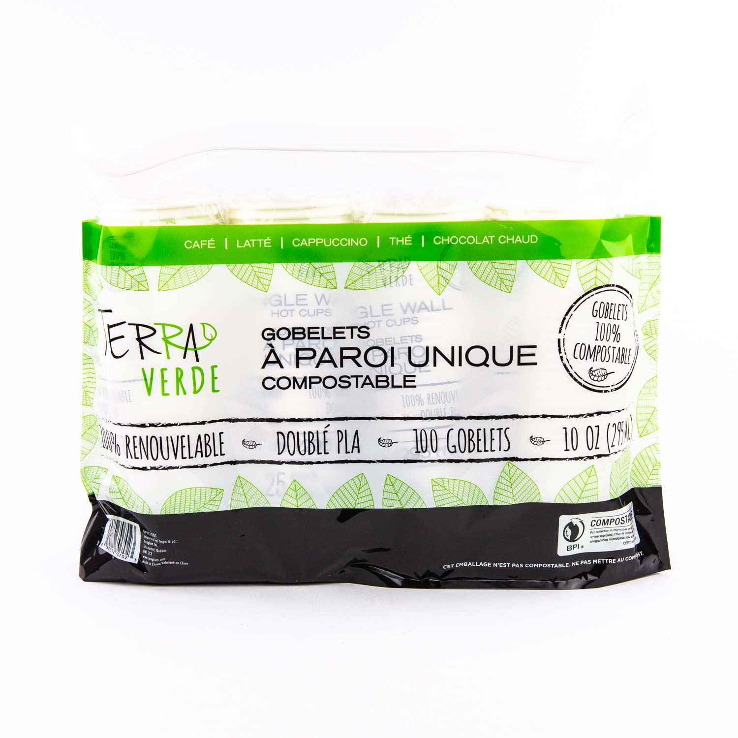Tasse papier PLA paroi simple 10 on x100