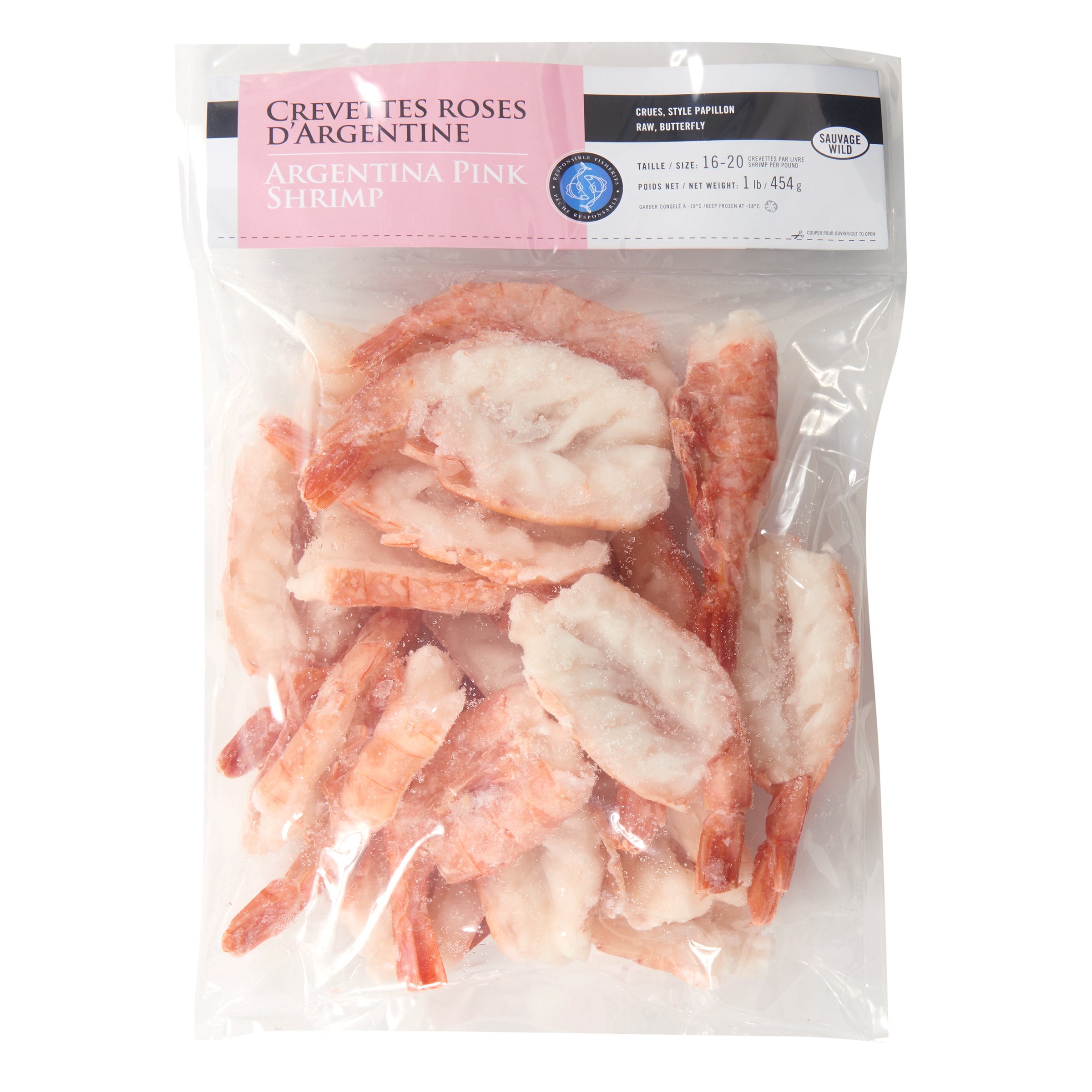 Crevettes crues roses d'Argentine style papillon 16/20