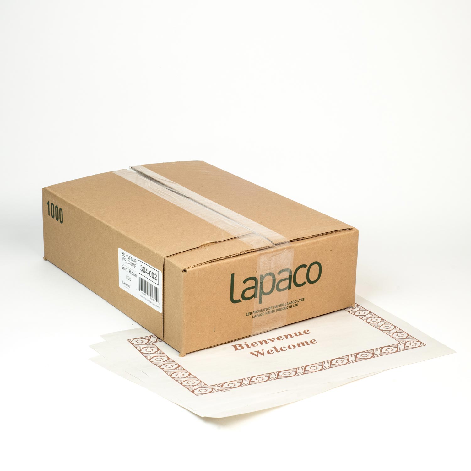 Napperon papier imprimé bienvenue brun 14,25''x10'' x1000