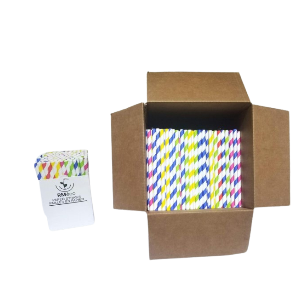 Paille papier pour bubble tea rayée 12mm 10