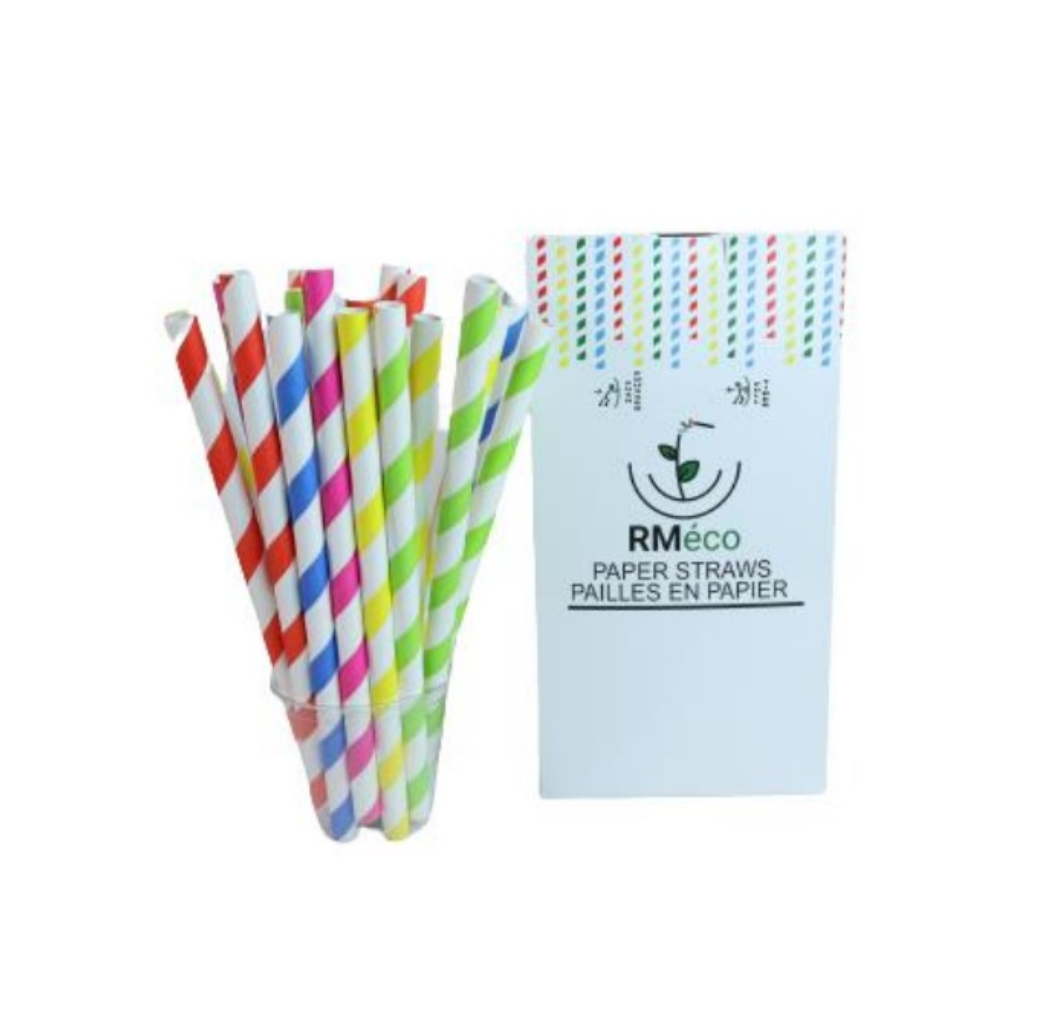 Paille papier pour bubble tea rayée 12mm 10
